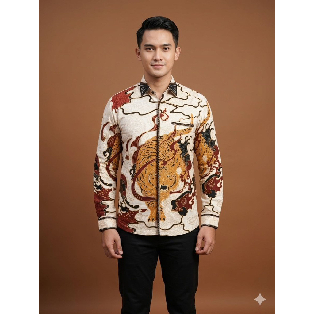 kemeja batik exclusive smock bordir premium, motif harimau |aldybatik