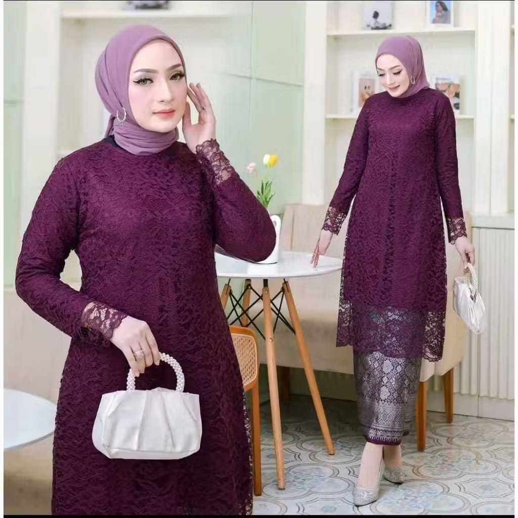 Set Kebaya Kurung Malaysia Modern Brokat Premium / Baju Kurung Tunik Lace Mewah Kondangan Lamaran Wi