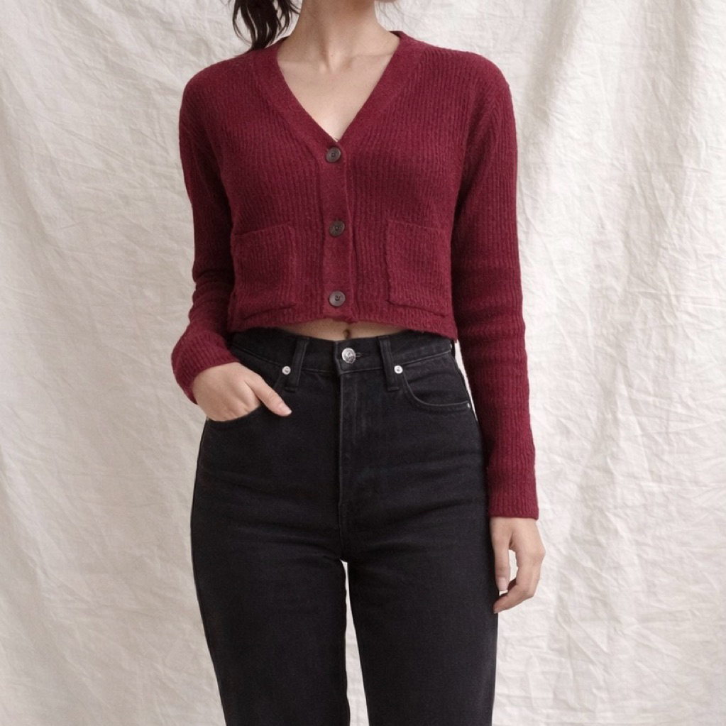Preloved Outer Cardigan Crop Merah Maroon