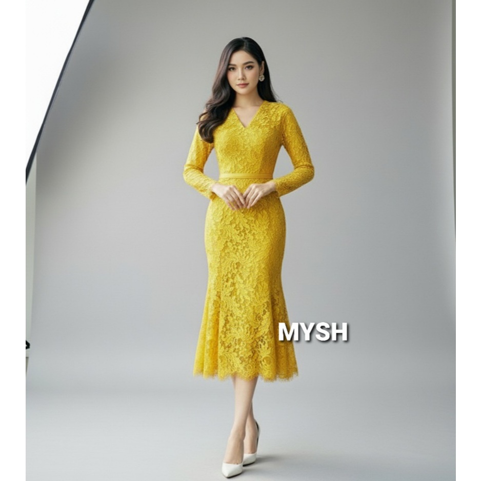 Dress Pesta Duyung Lengan Panjang | Dress Brukat Duyung S M L XL XXL | Dress Brokat Modern Mewah