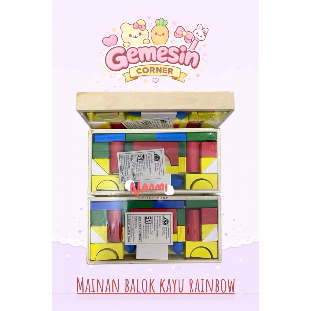 Mainan edukasi anak balok kayu aneka bentuk wooden block balok pintar