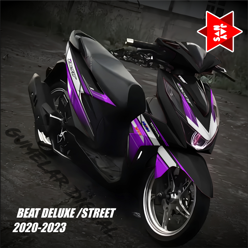 Stiker decal Body Motor Honda Beat Deluxe Street 2020-2023 Hitam Ungu Putih Sporty 005