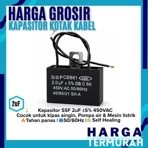 KAPASITOR KOTAK KABEL 2UF | KAPASITOR FAN | KAPASITOR POMPA | KAPASITOR KOTAK KIPAS ANGIN