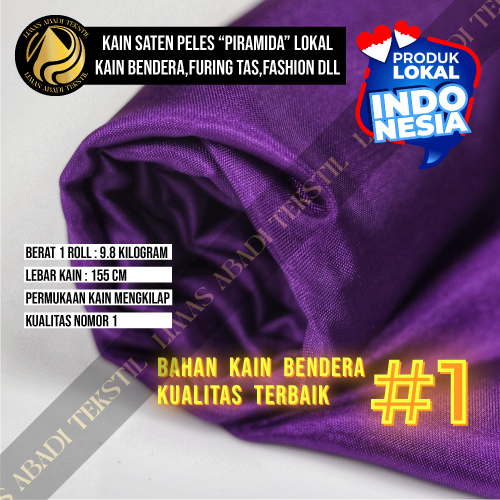 Kain Satin Peles PIRAMIDA Violet Ungu 1 Roll 50 100 Yard Setara Peles Kahatex Bahan Bendera Umbul Um