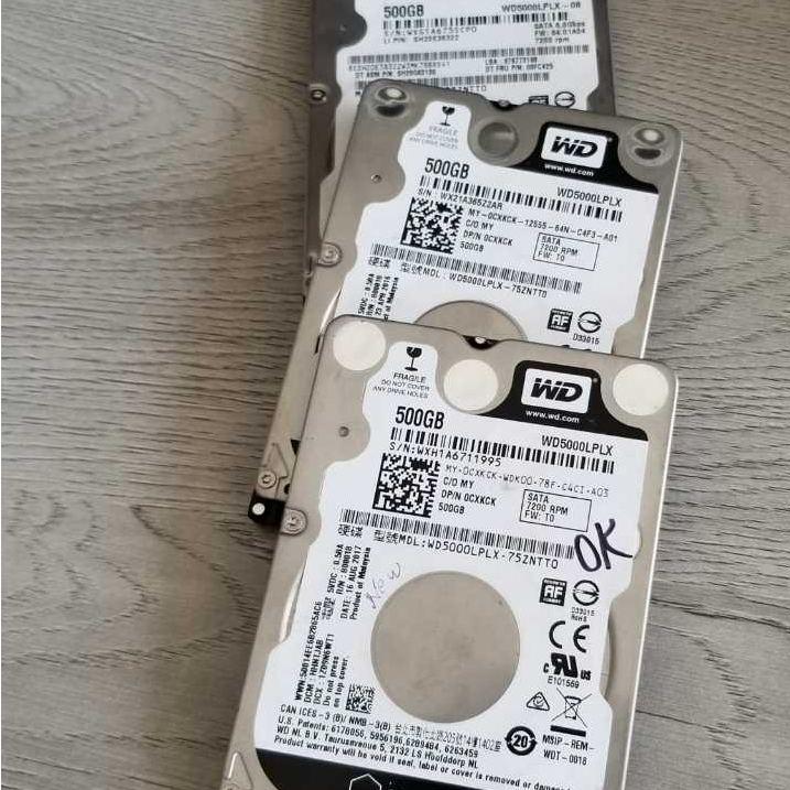 HDD FOR LAPTOP 500GB MERK WD BLACK SLIM  500GB SENTINEL 100/100% RPM 7200