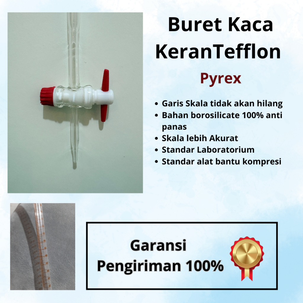 Vialabware - Buret kran teflon | ukuran 5ml 10ml 25ml 50ml 100ml | Pyrex | alat laboratorium