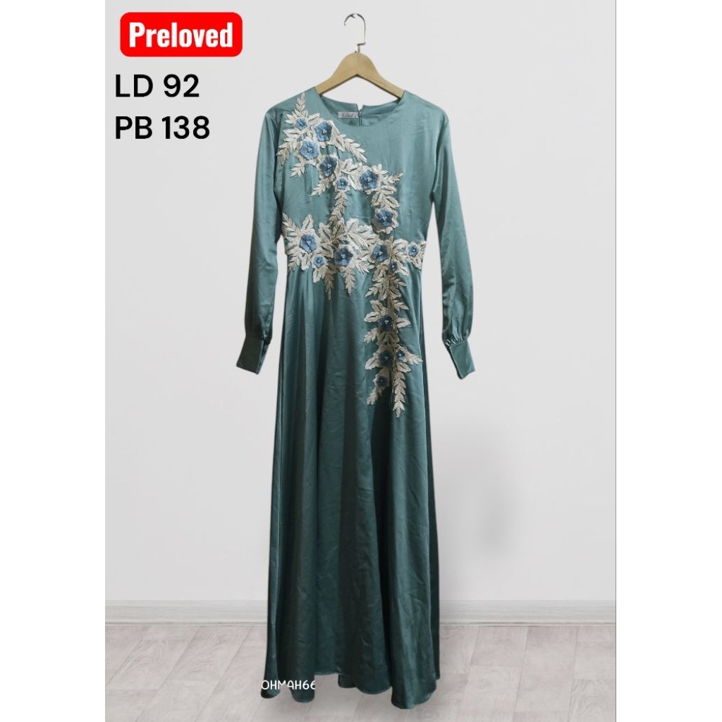 PL/preloved gamis mewah sutra silk Sage bordir premium butik LD 92