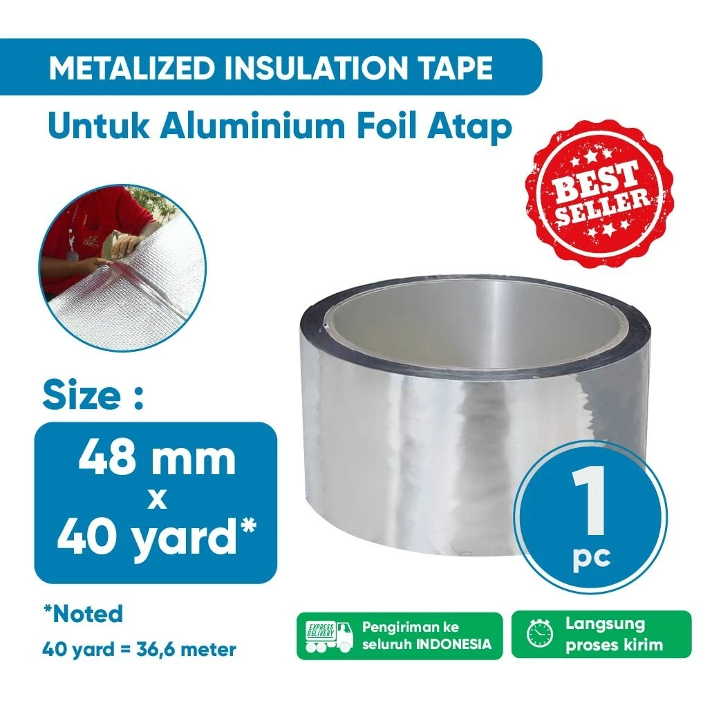 Metalized Tape / Tape Untuk Pemasangan Insulasi Atap / Aluminium Foil - 2 Inch / 4,8 MM - Ready Maka