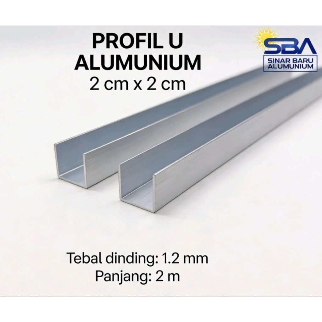 LIST U ALUMUNIUM BUAT TALI AIR UKURAN 2 CM X 2CM BAGUS