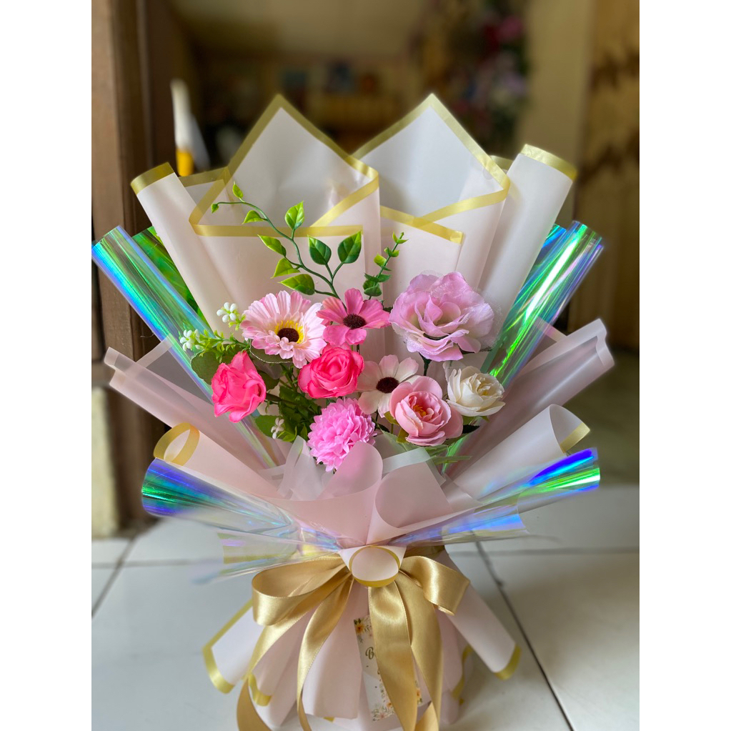 buket bunga artificial bouquet bucket bunga wisuda perpisahan ulang tahun anniversarry bunga kering 
