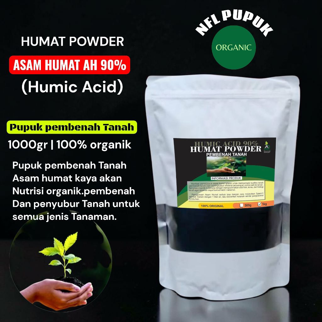 Asam Humat Humic Acid Pupuk Pembenah Tanah Kemasan Putih Ukuran 1kg Asam Humat AH 90% Organik