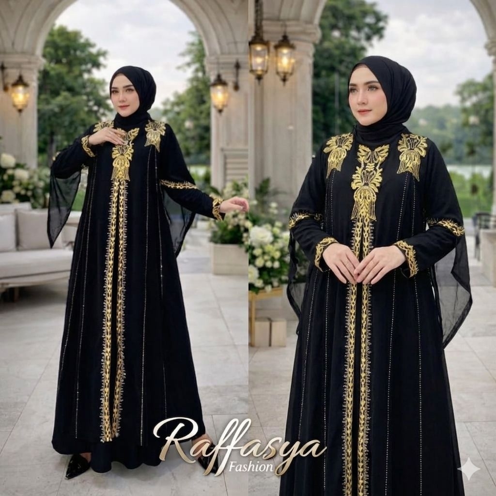 GAMIS ABAYA TURKEY BORDIR RAFFLESIA HITAM DAN WARNA