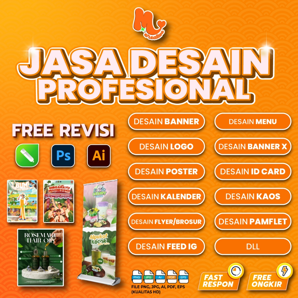 JASA DESAIN GRAFIS PROFESIONAL - DESAIN BANNER, SPANDUK, LOGO, POSTER, STICKER, KAOS, BANNER X, MENU