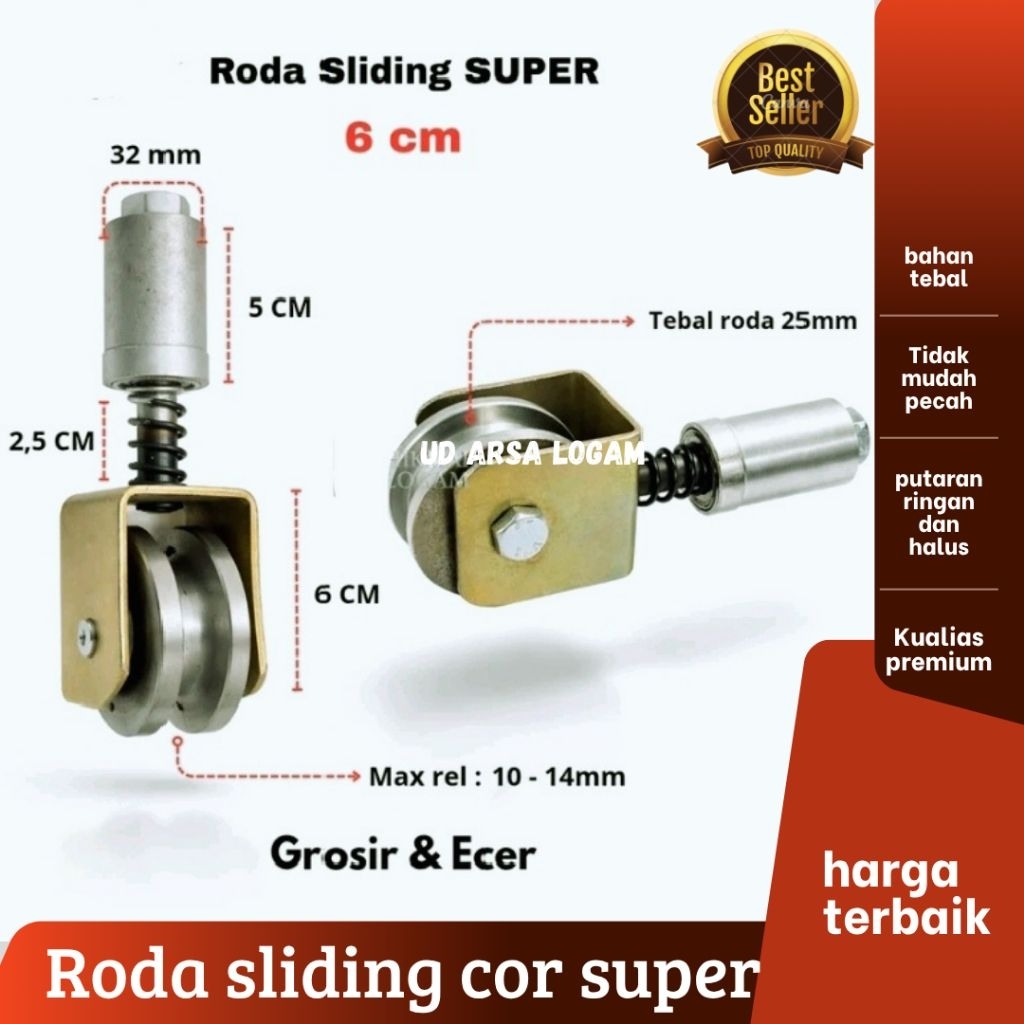 Roda pagar sliding 6cm / roda sliding besi cor super / roda pagar sliding rel tikung
