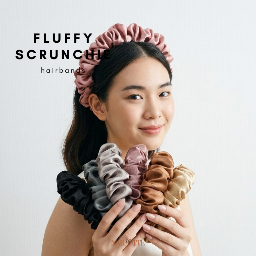 Bando scrunchie korea besar satin kain kerut lembut wanita rambut cewek terbaru premium kekinian ben