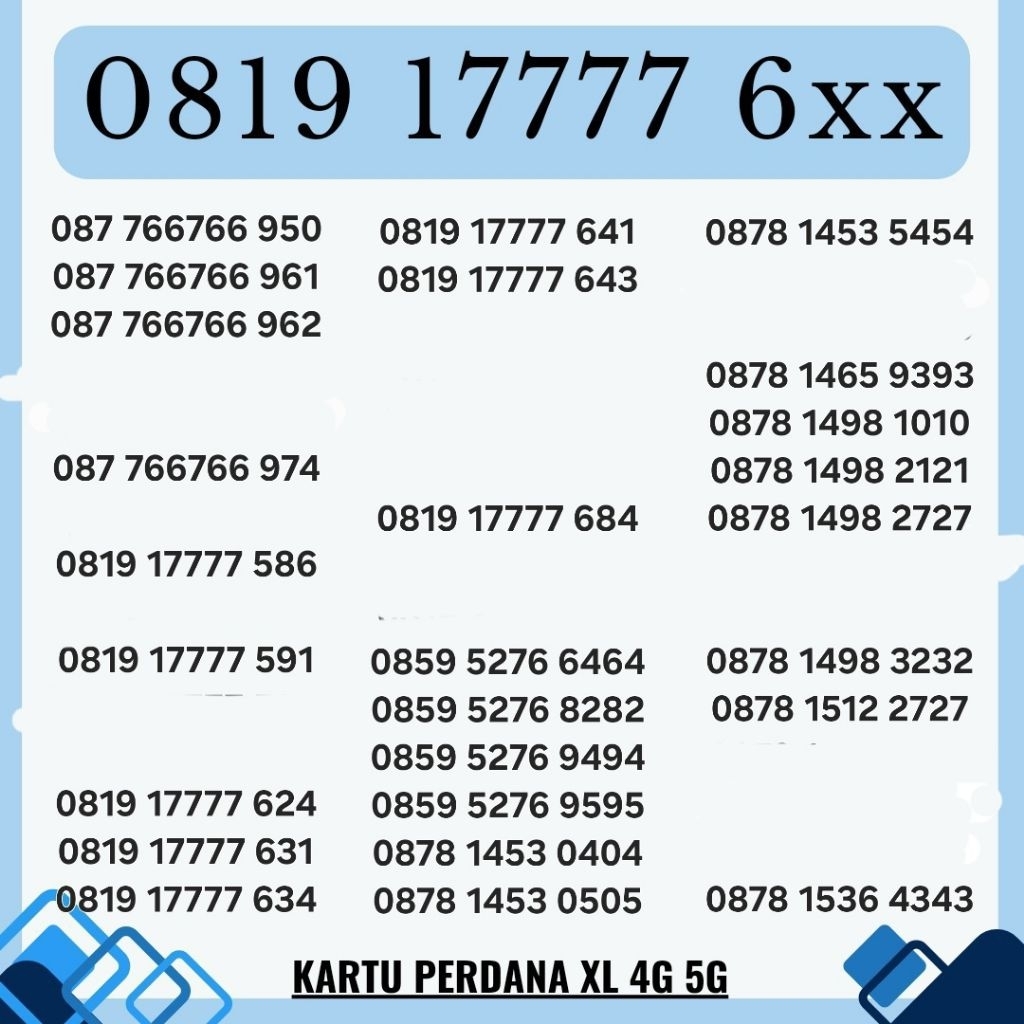 NOMOR CANTIK XL KARTU PERDANA XL 4G 5G NOCAN XL SUPER PERDANA MEWAH NOCAN SUPER KARTU PERDANA XL CAN