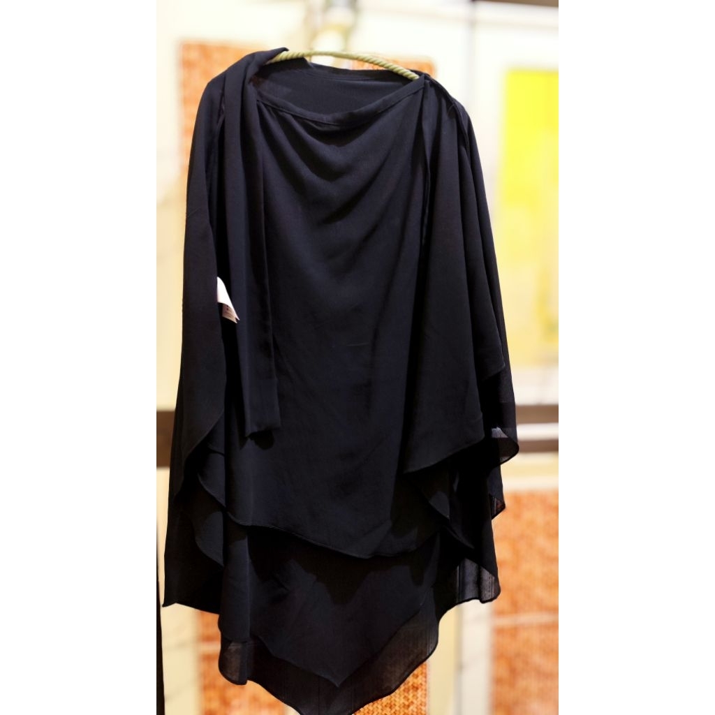 Alareta France Khimar Black Hitam Ceruti Baby Doll - Syari V-Shape