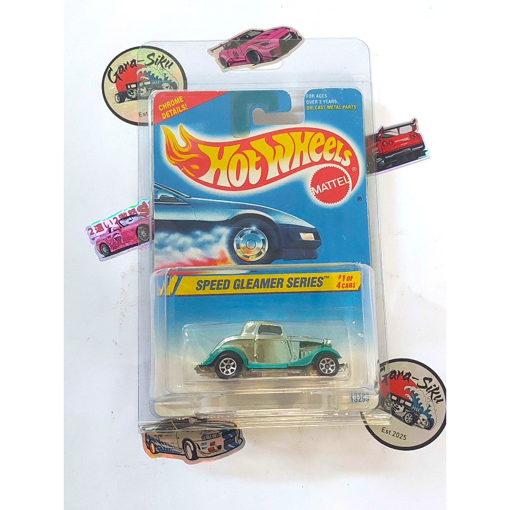 HOT WHEELS BLUECARD 3 WINDOW 34 FORD CROME SPEED GLEAMER SERIES RARE VHTF (CARD NOT MINT) FREE PROTE
