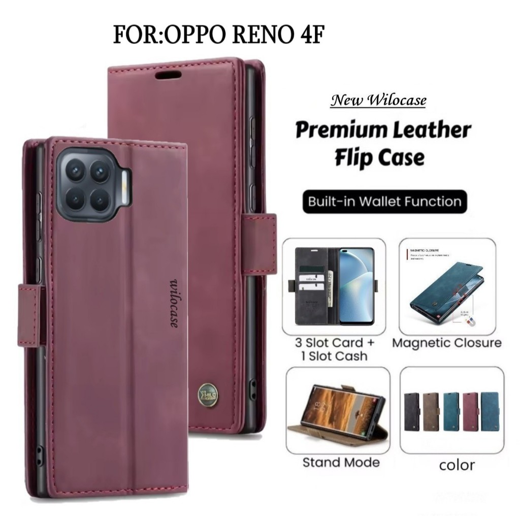 Premium Quality Wilo Case Oppo  Reno 4F Flip Case Wallet Luxury Style With Card Slot