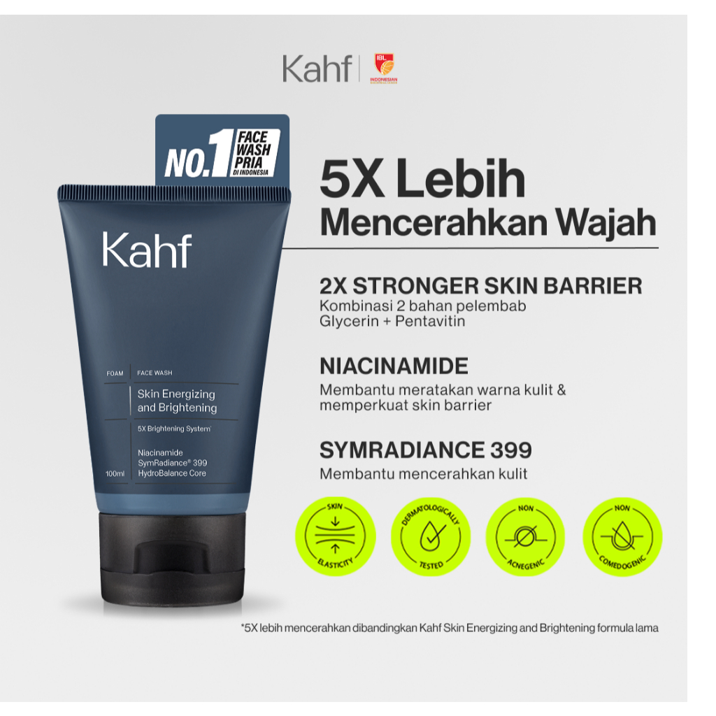 Kahf Face Wash Skin Energizing and Brightening 100 ml - Sabun Cuci Muka Pria Membantu Mencerahkan Wa