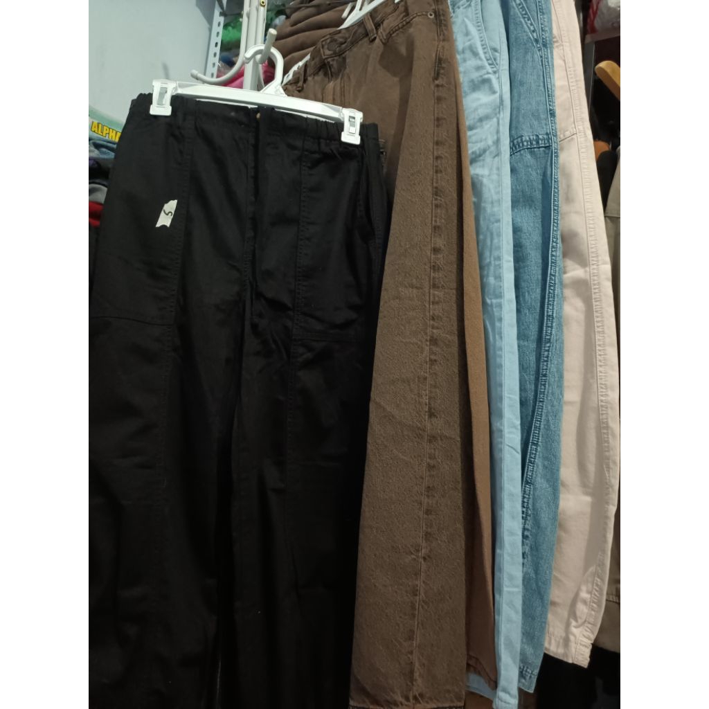 celana jeans barrel gu kulot denim jogger pull on kukot plisket rok duyung baru new