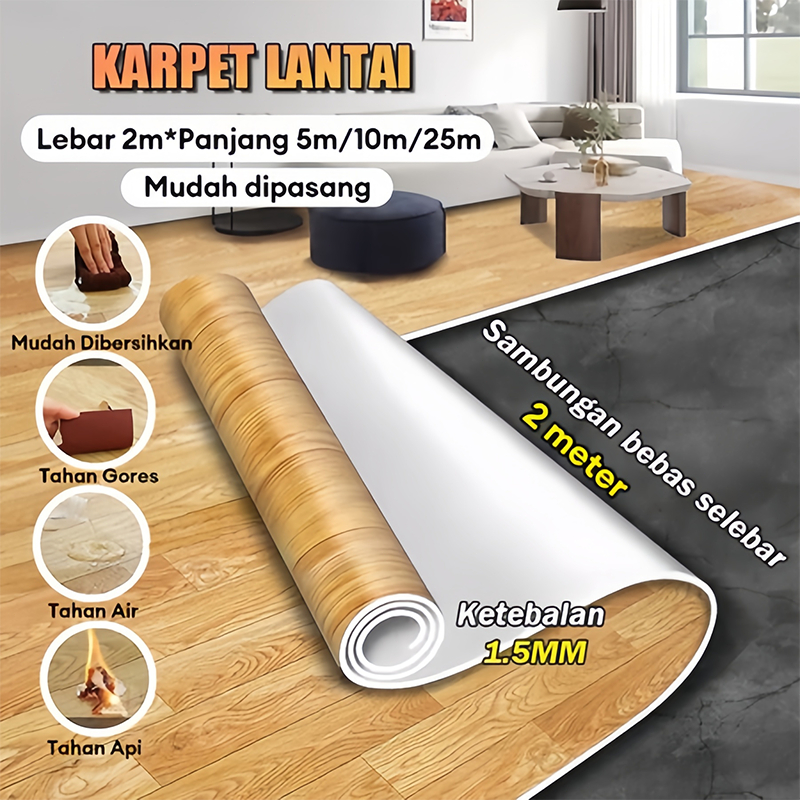 Homenta Vinyl Lantai Roll/Karpet Lantai Vinyl Anti Lembab & Tahan Lama [2x10m 1.5mm]Berbagai Motif M