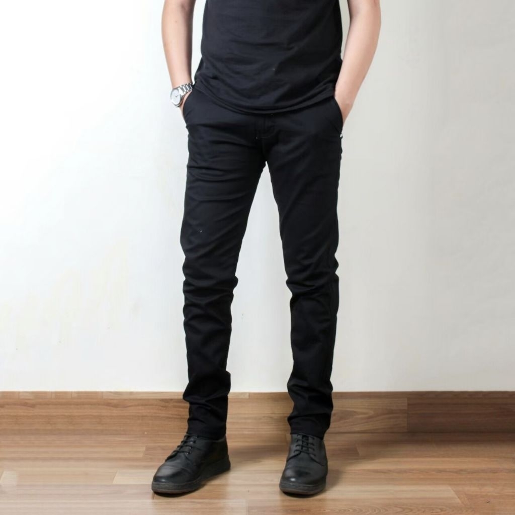 Celana Panjang Hitam Pria Slimfit Stretch Premium Original Bahan Kain Katun Kerja Kantor Formal Casu