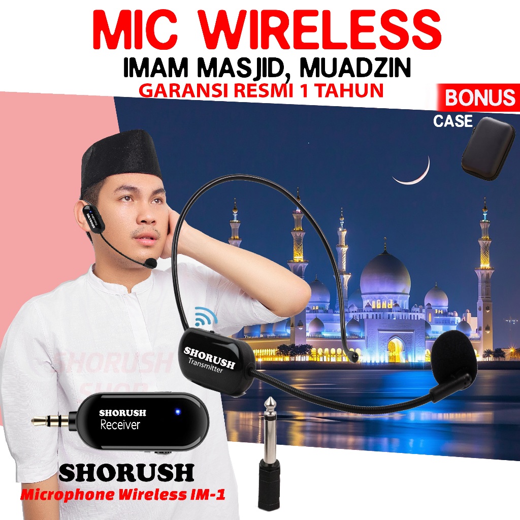 Shorush IM 1 Mikrofon Mic Clip On Wireless UHF 2.4G Presentasi Tur Imam Masjid Musholla