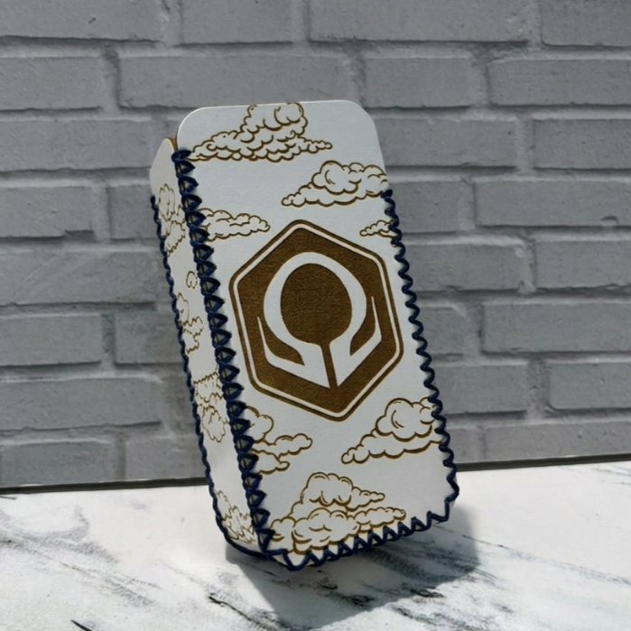 Cover Case HexV-3 / Oframe Sintetis Putih Bng Navy Cloud Pattern Logo Leather
