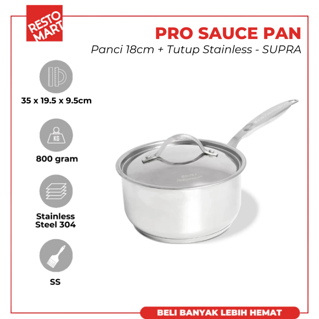 Pro Sauce Pan 18 cm + Lid SUPRA Stainless Steel 304 (1011489) (F12)