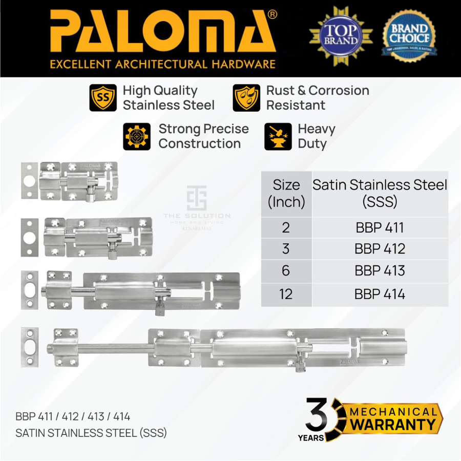 PALOMA BBP 41 Kunci Grendel Slot Pintu Jendela Rumah Gerendel Stainless Steel