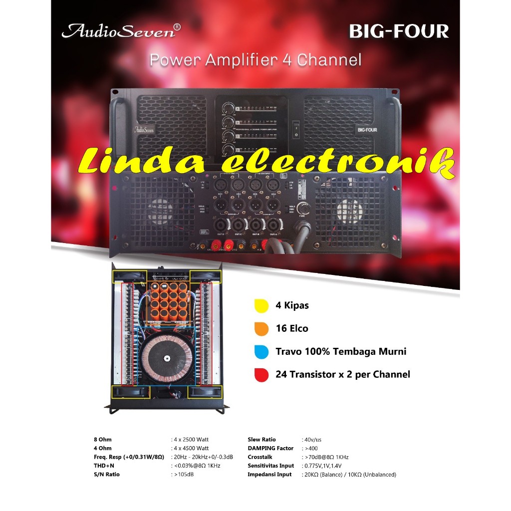 power audio seven big four / AUDIO SVEN BIG FOUR 4 channel 4 x 2500watt  4 kipas 16 elco original