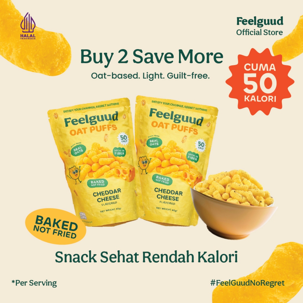 [LIVE EXCLUSIVE] Feelguud Snack Sehat - Bundle isi 2 x 40g - Keju Cheddar + Rumput Laut + Jagung Bak