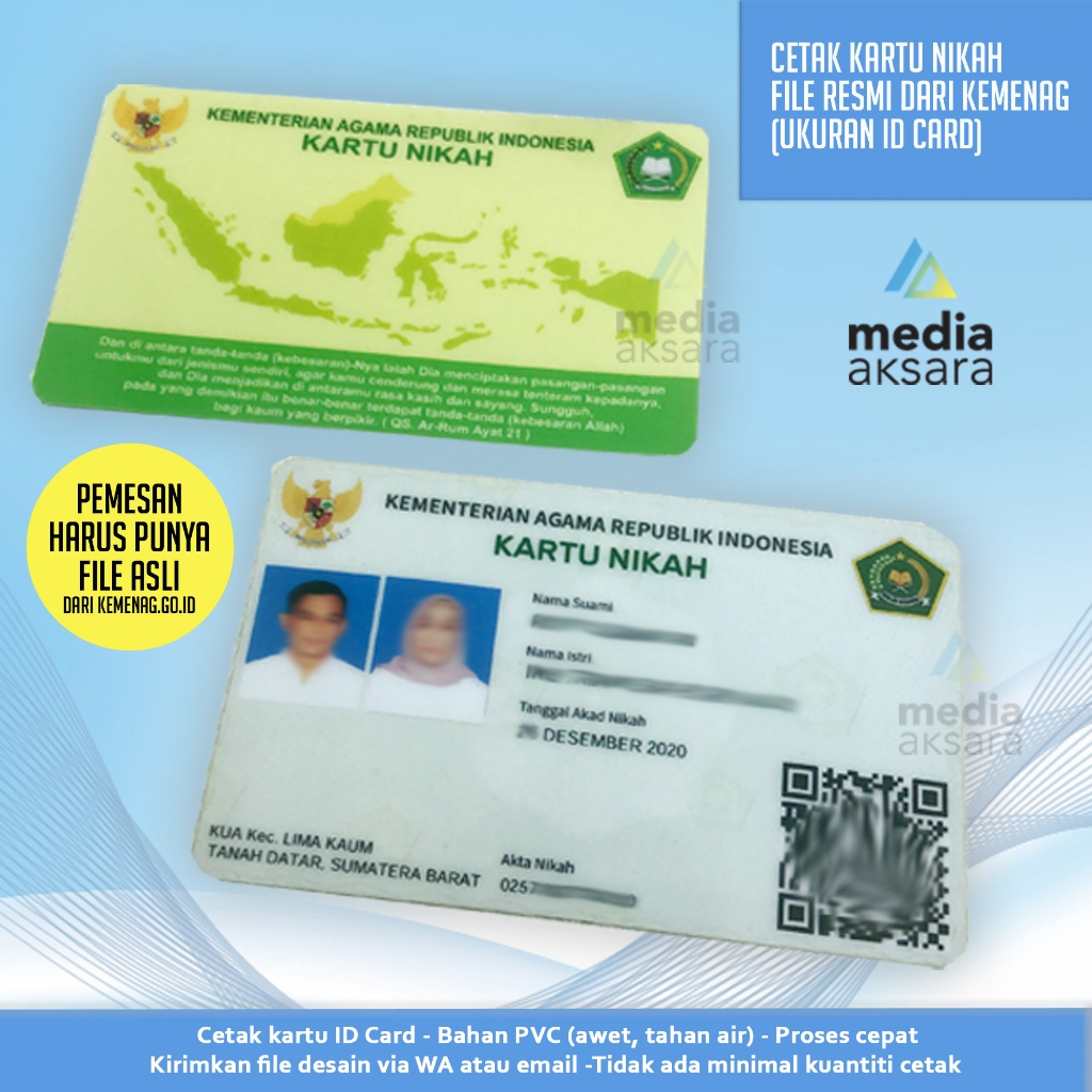 Cetak Kartu Nikah (1 pasang suami istri) - kartu PVC anti luntur awet