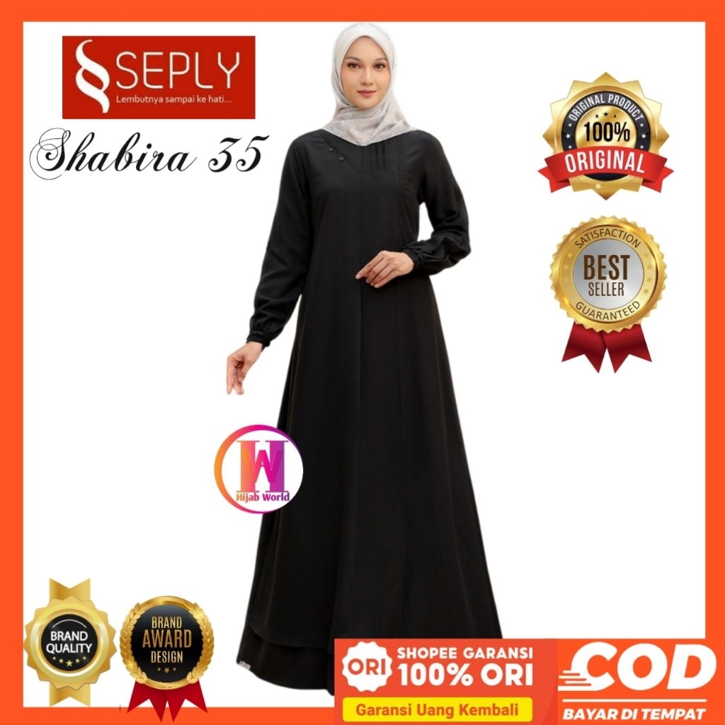 SEPLY Gamis Shabira 35 Seply Original / Gamis Seply 2026 / Gamis Umrah Hitam / Gamis Haji Hitam / Ga