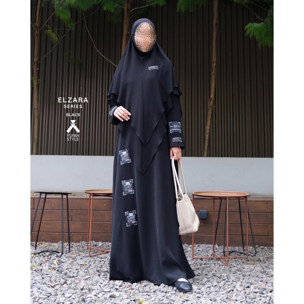 ELZARA BLACK BY YUNIA SYARI | DRESS MUSLIMAH MEWAH | SET BAJU MUSLIM | ABAYA | BERGO | FRENCH SQUARE
