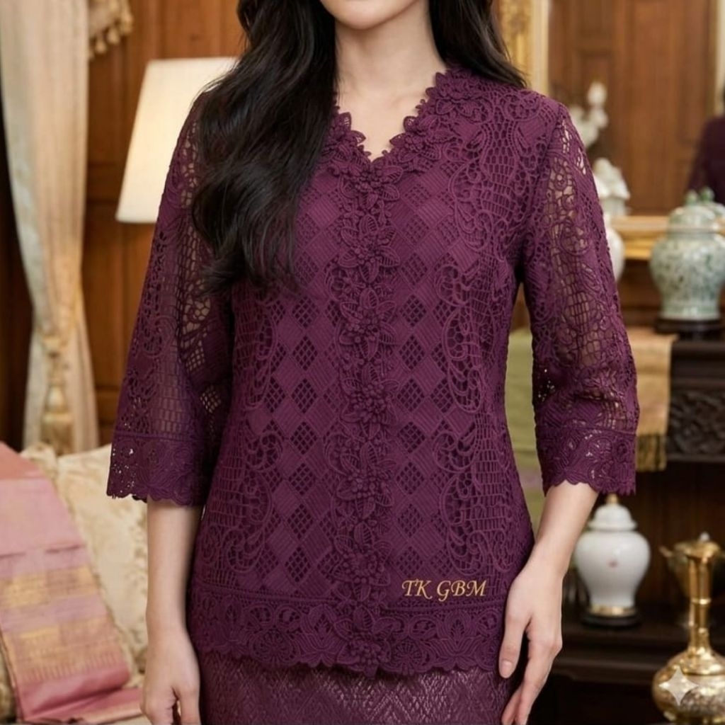CZ Premium Atasan Bangkok Wanita Bahan Brokat Premium Warna Mahogani-Burgundi-Teracotta-Blueice Ukur