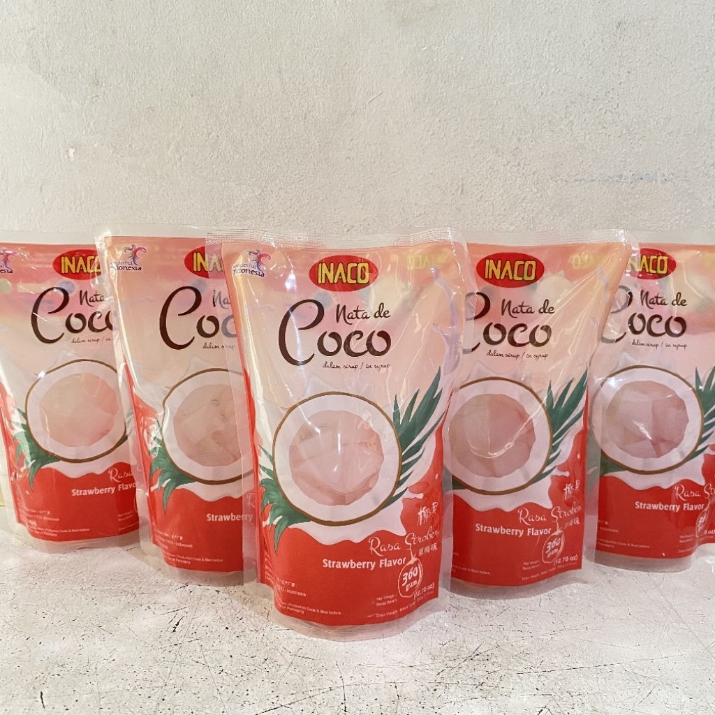 Inaco nata de coco rasa strawberry 360 gram | inaco nata de coco