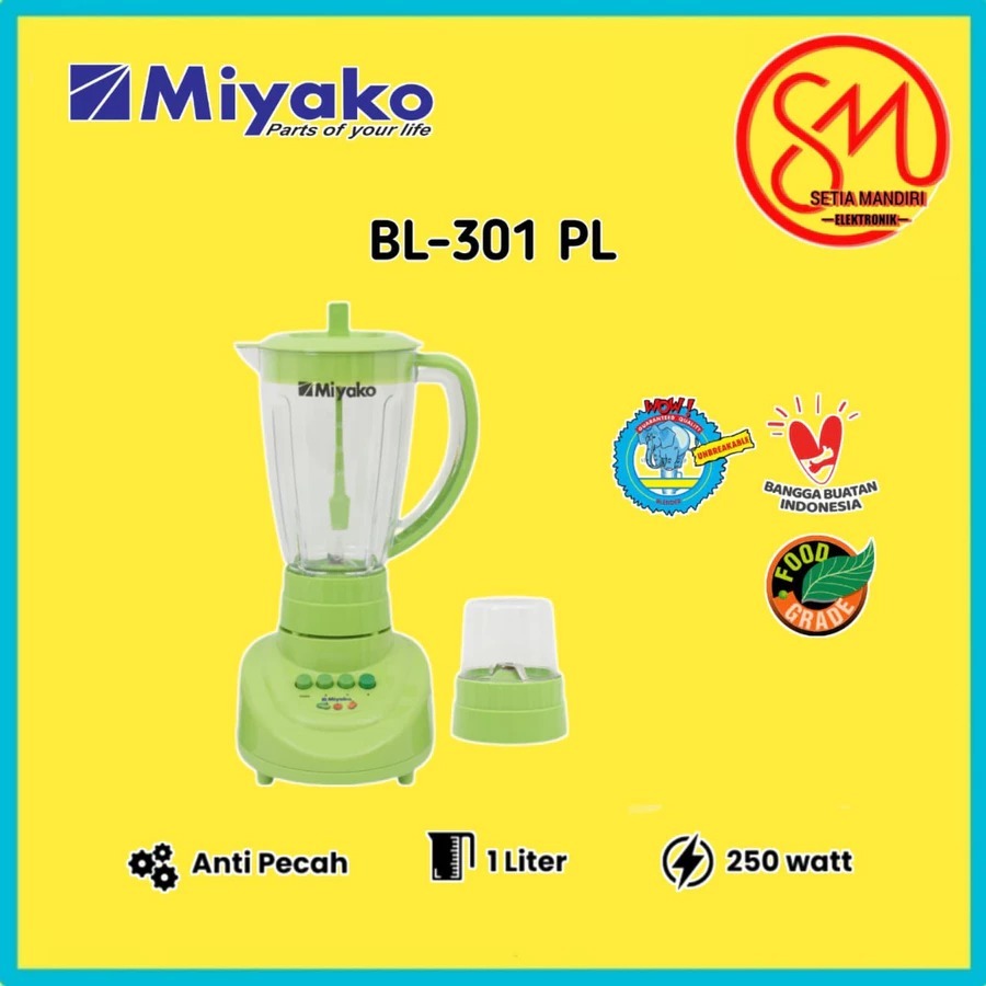 MIYAKO Blender Plastik & Kaca 1 Liter - BL301PL / BL301PLCSI / BL301PLW / BL301PL/AP - BL 301 GSG/GS