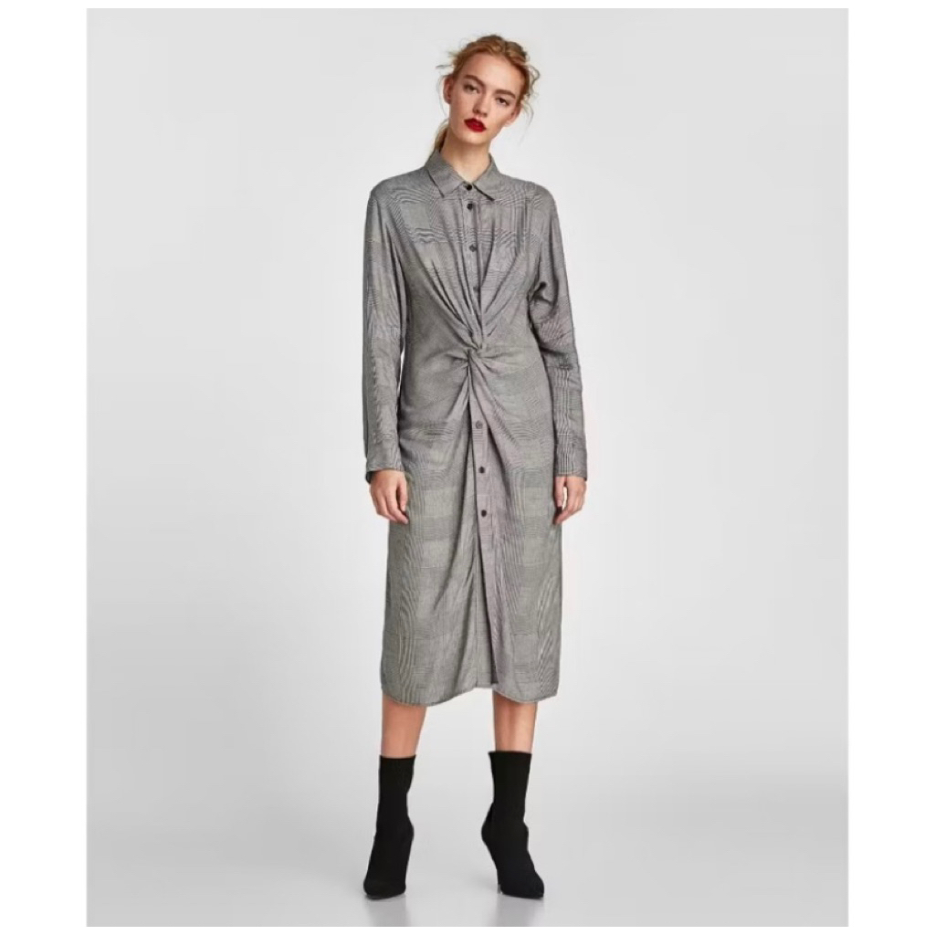 ZARA GREY PLAID MIDI DRESS