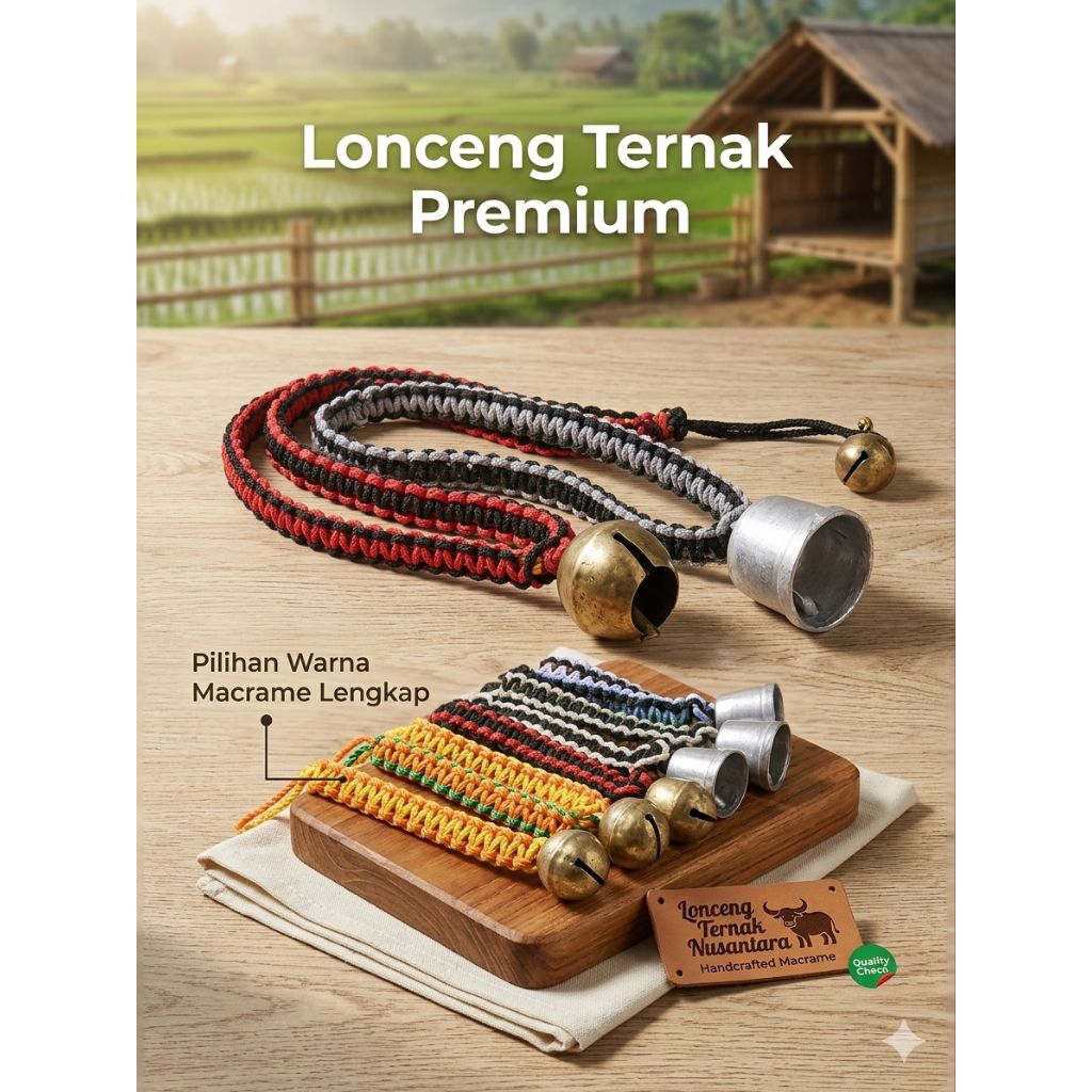 Kalung Sapi, kerbau Tali Rajut Tebal Bandul Lonceng Kuningan Besar Premium