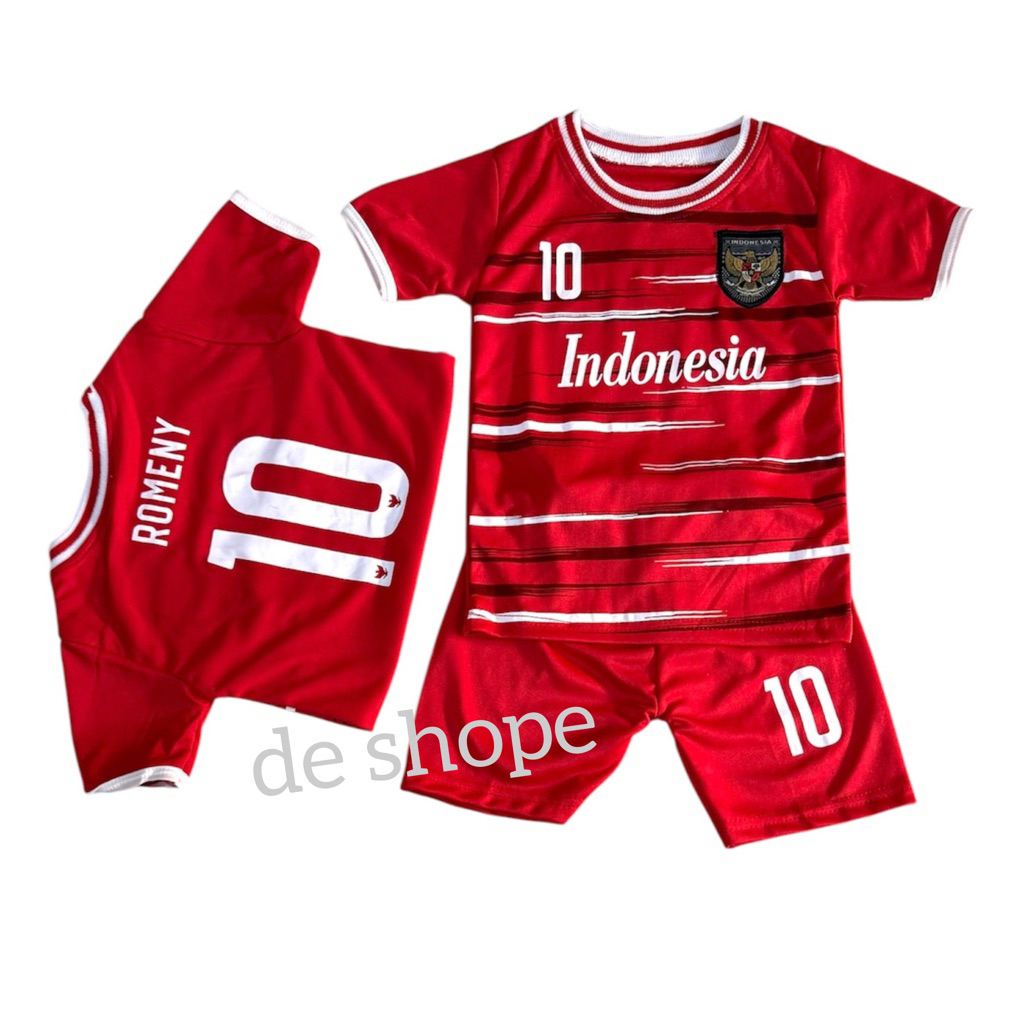 Setelan Jersey Anak TIMNAS OLE ROMENY Atasan Bawahan Baju Bola Futsal Mini Soccer