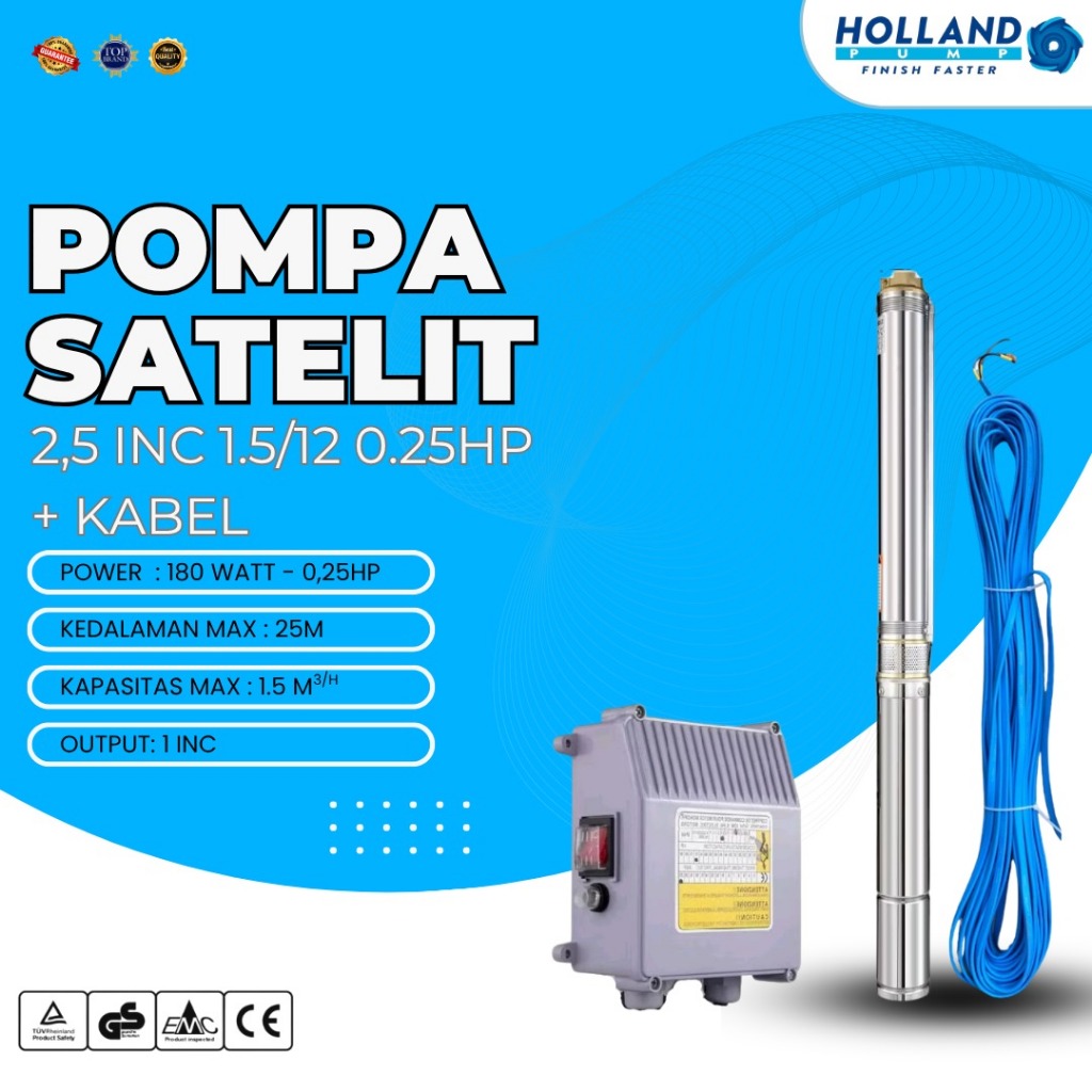 Holland pump pompa submersible casing 2.5 inch 0.25hp plus kabel 30meter