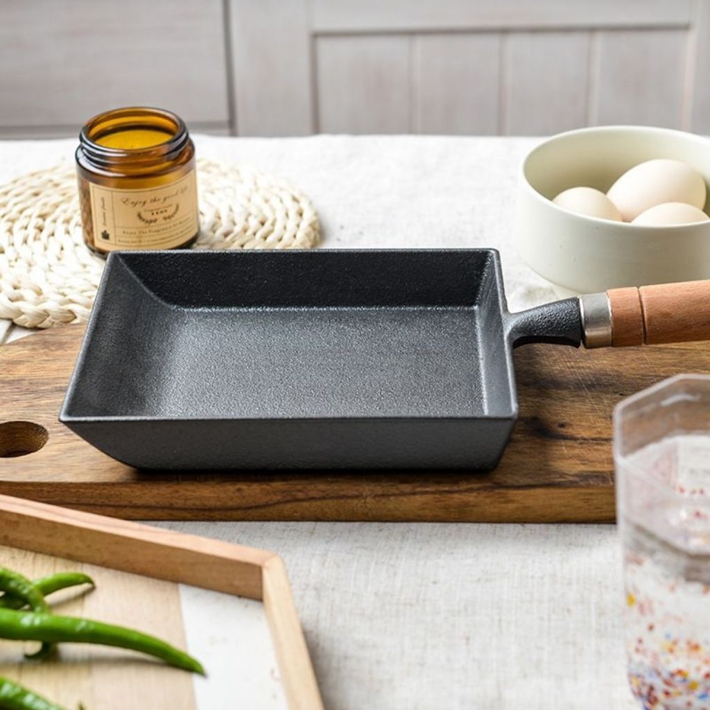 Fry Pan Iron Cast Kotak – Wajan Datar Tebal Tamagoyaki & Telur Dadar Jepang | Anti Lengket