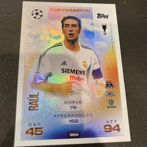 Kartu Koleksi Sepak Bola Soccer Topps Cup Champion Real Madrid Raul Gonzalez 354