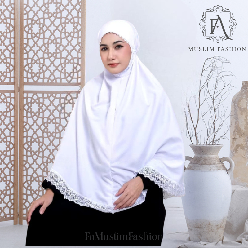 Bergo Instan Haji Umroh Bersaku Jumbo Katun Premium Renda Mewah Putih Dan HItam