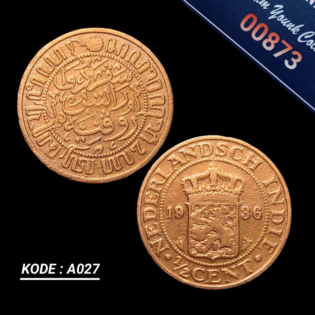 UKI027Coin 1/2 Cent Benggol Kecil (Nederlandsch Indie) Thn Tua 1936 Detail Bagus Sesuai Difoto Kode:
