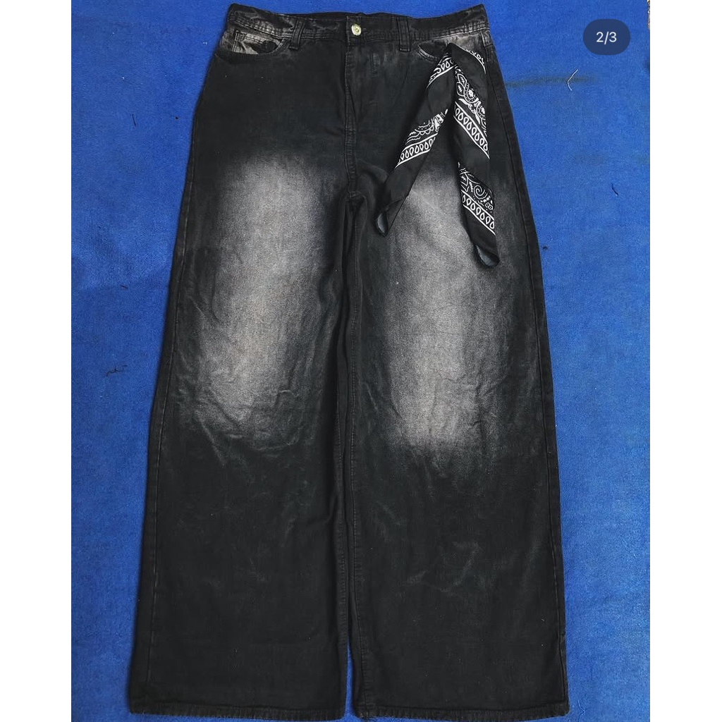 Celana Jeans baggy Black + bandana