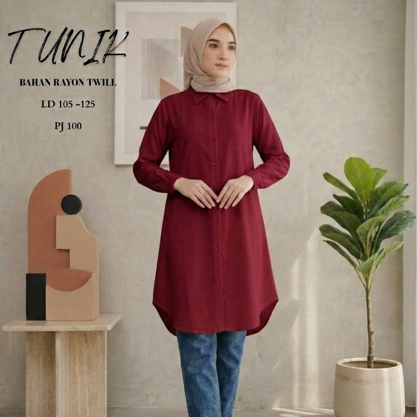 Tunik Wanita Polos Rayon Twil Premium Ukuran Jumbo XXXL LD 125cm Tunik Polos Oversize