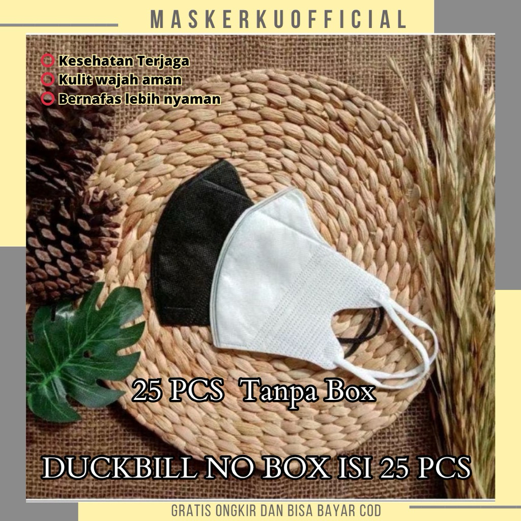 MASKER DUCKBIL GARIS FACEMASK 3 PLY PUTIH HITAM DUCKBILL TANPA BOX ISI 25 PCS